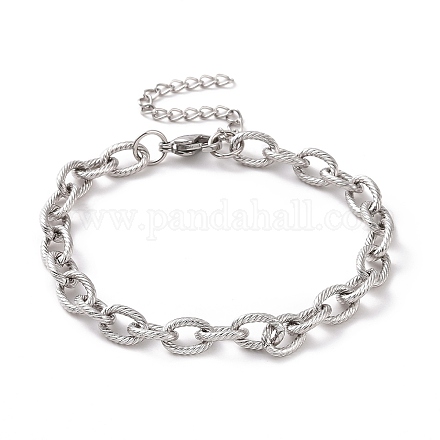 304 pulsera de cadena de cable con textura de acero inoxidable para hombres y mujeres BJEW-E031-11P-01-1