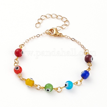 Bracelets de perles faits à la main au chalumeau mauvais œil BJEW-JB05854-1