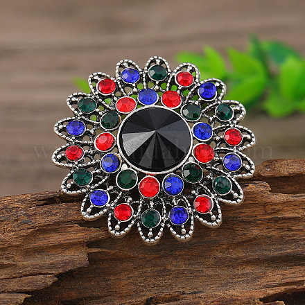 Кольца из цинкового сплава с выемками в виде цветка в винтажном этническом стиле со стразами PS7884-5-1