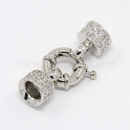 Brass Cubic Zirconia Spring Ring Clasps with Two Cord End Caps KK-A136-B03P-1