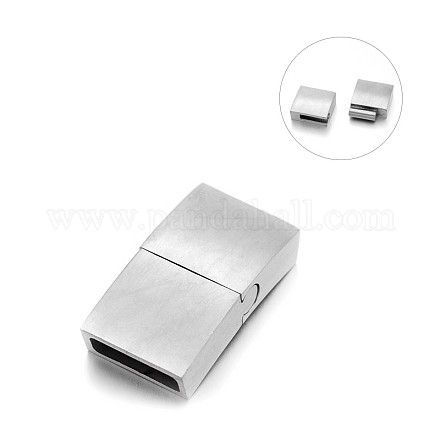 Matte 304 Stainless Steel Rectangle Magnetic Clasps with Glue-in Ends STAS-E089-60A-1