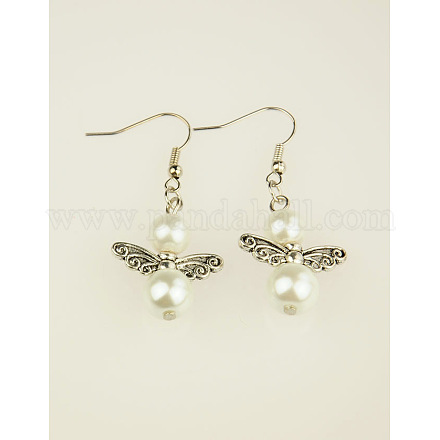Boucles d'oreilles avec perle d'aile de fée en verre à la mode EJEW-JE00290-01-1