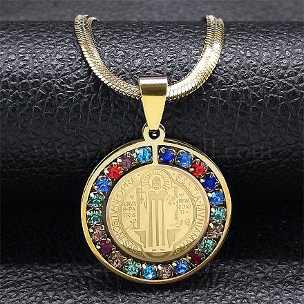 Красочные ожерелья с подвесками в виде святого бенедикта со стразами NJEW-G123-01G-1
