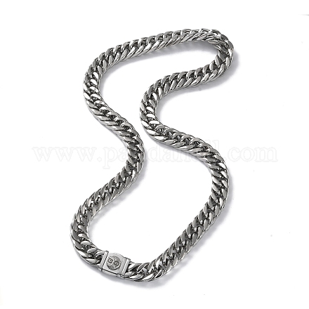 304 Stainless Steel Cuban Link Chain Necklaces with Skull Clasps NJEW-P288-23P-1