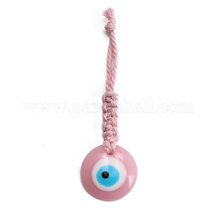 Flat Round with Evil Eye Resin Pendant Decorations EVIL-PW0002-12E-04-1