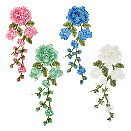 Arricraft 4 ペアフラワーレース刺繍アップリケパッチ  混合色の花のアップリケアイロン接着パッチ芸術工芸品 diy の装飾衣類の修理と装飾のため DIY-HY0001-38-1