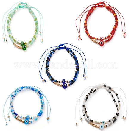Verstellbare Nylonschnur geflochtene Perlen Armbänder Sets BJEW-JB05790-1