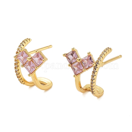 Серьги-гвоздики из латуни с покрытием в форме сердца EJEW-N055-32G-RS-1