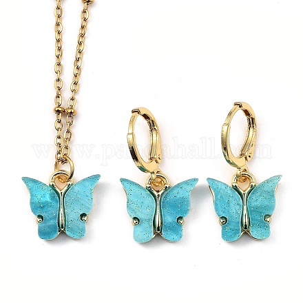 Glitter Powder Butterfly Jewelry Sets SJEW-JS01113-02-1