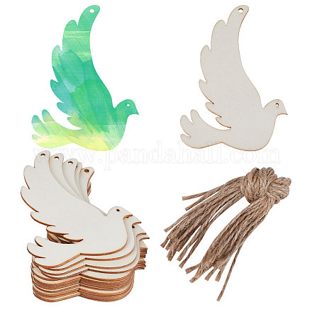 GORGECRAFT 20PCS Pigeon Unfinished Wood Cutout Hanging Wooden Christmas Tags Pendants Slices Ornaments Sets with Hole Ropes for Wedding Christmas Birthday Themed Party Decoration Painting Arts Home WOOD-WH0124-26D-1