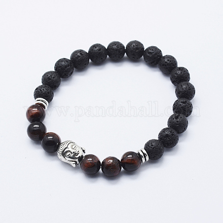 Natural Lava Rock and Red Tiger Eye Stretch Bracelets BJEW-E318-03A-1