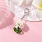 Resin & Glass Beaded Pendant Decorations, with Alloy Lobster Claw Clasps, Flower & Leaf, White, 42mm