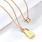 304 Stainless Steel Rolo Chain Pendant Necklaces, Padlock Necklaces for Women Men, Locks with Letter, Letter W, 17.64 inch(44.8cm)