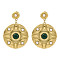 304 Stainless Steel Stud Earrings For Women, Real 18K Gold Plated, with Plastic Pearl and Malachite, Flat Round, 55x37mm
