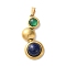 Natural Green Onyx Agate(Dyed & Heated) and Lapis Lazuli Pendants, 304 Stainless Steel Flat Round Charms, Ion Plating(IP), Golden, 35.5x15x6~7mm, Hole: 5x3mm