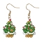 Christmas Tree Glass Seed Beads Beaded Dangle Earrings, with 304 Stainless Steel Earring Hooks, Golden, Green, 44~45x17~18mm