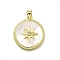 Brass Micro Pave Cubic Zirconia Pendants, with Shell, Flat Round, Cadmium Free & Lead Free, Rack Plating, Long-Lasting Plated, Real 18K Gold Plated, Seashell Color, 22.5x20x4mm, Hole: 4x3.5mm