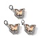 Brass Micro Pave Cubic Zirconia Pendants, Bowknot, with Glass & Loop, Long-Lasting, Lead Free & Cadmium Free, with Glitter Powder, Faceted, Light Salmon, Platinum, 10.5x15.5x4.5mm, Hole: 3mm