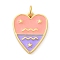 Brass Enamel Pendants, with Jump Ring, Real 14K Gold Plated, Heart with Twelve Constellations Charm, Aquarius, 19x14.5x2mm, Hole: 3mm