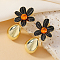 Elegant Daisy Tassel Teardrop Alloy Stud Earrings in Country Style Alloy Ear Jewelry, Golden, Black, 52x28mm