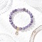 8.5MM Dyed Natural White Jade Round Beaded Stretch Bracelets for Women, Oval with Cross Brass Micro Pave Cubic Zirconia Charm Bracelets, Golden, Plum, Inner Diameter: 2-1/4 inch(5.8cm)
