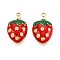 304 Stainless Steel Pendants, with Enamel, Strawberry Charms, Real 18K Gold Plated, Ion Plating(IP), Red, 21.5x13x5mm, Hole: 1.8mm