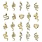 16Pcs 8 Styles Alloy Rhinestone Pendants, Snake Charms, Light Gold, Mixed Color, 34~42.5x12~27x3~4.5mm, Hole: 2.2~2.6mm, 2Pcs/style