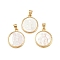 Natural White Shell Flat Round Pendants, with Brass Settings, Real 18K Gold Plated, Long-Lasting Plated, Cadmium Free & Lead Free, Rack Plating, Virgin, 19.5~20x17x3~3.5mm, Hole: 4.5x3.5mm