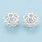 925 Sterling Silver Micro Pave Clear Cubic Zirconia Hollow Beads, Rondelle, Silver, 10.5x9mm, Hole: 2mm