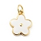 Rack Plating Brass Enamel Charms, with Jump Rings, Cadmium Free & Lead Free, Real 18K Gold Plated, Flower, White, 14.5x12x1.3mm, Hole: 3.3mm