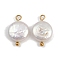 Natural Freshwater Pearl Keshi Pearl Pendants, Flat Round Charms, with 304 Stainless Steel Loops, White, Ion Plating(IP), Real 18K Gold Plated, 15.5~17x9~10.5x4~5.5mm, Hole: 1.6~3mm