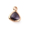 Faceted Glass Pendants, February Birthstone Charms, with Brass Cabochon Settings, Triangle, Light Gold, Dark Slate Blue, 10.5x8x4mm, Hole: 1.6mm