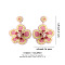 Glass Seed Beads & Plastic Flower Dangle Stud Earrings, Flamingo, 56x45mm