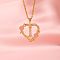 Brass Crystal Rhinestone Hollow Rose Heart with Letter Pendant Necklaces for Women, with Pink Enamel, Golden, Letter I, 19.69 inch(50cm)
