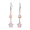 Natural Pearl Dangle Earrings, TOHO Seed Beaded Star Long Drop Earrings with 304 Stainless Steel Pins, Pink, 54x12mm