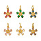 6Pcs 6 Colors Brass Micro Pave Cubic Zirconia Pendants, Flower Charms, Rack Plating, Lasting Plated, Cadmium Free & Lead Free, with Jump Ring, Golden, 14.5x12.5x4.5mm, Hole: 4.5mm, 1pc/color