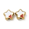 Ion Plating(IP) 304 Stainless Steel Beads, with Enamel, Real 18K Gold Plated, Star with Heart, White, 14x16x6.5mm, Hole: 3mm