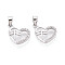 925 Sterling Silver Micro Pave Clear Cubic Zirconia Heart with Dragonfly Charms with 925 Stamp, Rhodium Plated, Platinum, 13.5x15x3mm, Hole: 3.5x5.5mm