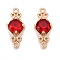Brass Pave Faceted Glass Connector Charms, Chinese Knot Links, Golden, Red, 15.5x6.5x3.5mm, Hole: 1mm