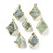 Rack Plating Brass & Natural Fluorite Pendants, Rhombus Charms, Light Gold, 34x32x24mm, Hole: 6x4mm