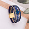 Imitation Leather Multi-strand Bracelets, Oval Links Bracelets for Women, with Rhinestone & Magnetic Clasp, Marine Blue, 7-5/8 inch(19.5cm)