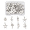 32pcs 8 Style Rack Plating Alloy Pendants, with Jump Rings, Mermaid & Sea Horse & Star, Platinum, 15~23x10~21x1.5~2.5mm, Hole: 6mm, 4pcs/style