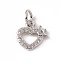 Brass Micro Pave Clear Cubic Zirconia Charms, Cadmium Free & Lead Free, with Open Jump Rings, Hollow Heart with Crown, Platinum, 10x9x1.5mm, Ring: 5x0.8mm, Hole: 3mm