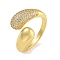 Brass Micro Pave Cubic Zirconia Cuff Rings for Women, Real 18K Gold Plated, 7.5mm, Inner Diameter: 18.5mm
