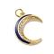 Moon Rack Plating Brass Micro Pave Cubic Zirconia Enamel Pendants, with Jump Rings, Cadmium Free & Lead Free, Long-Lasting Plated, Real 18K Gold Plated, Dark Blue, 20.5x17.5x2mm, Hole: 3.5mm