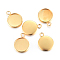 Rack Plating 304 Stainless Steel Pendant Cabochon Settings, Plain Edge Bezel Cups, Flat Round, Real 24K Gold Plated, Tray: 12mm, 17.5x14x2mm, Hole: 2.2mm