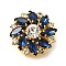Golden Tone Alloy Rhinestone Buttons, Flower, Sapphire, 29x26.5x10.5mm, Hole: 10.5x5mm
