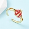 Brass Micro Pave Cubic Zirconia Cuff Rings, Ladybird, with Enamel for Women, Cadmium Free & Lead Free, Rack Plating, Real 18K Gold Plated, 10x8.5mm, US Size 6 3/4(17.1mm)