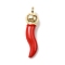 Opaque Resin Pendants, Pepper, with Light Golden Alloy Loop, Red, 26.5x7mm, Hole: 1.8mm