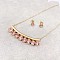 304 Stainless Steel Rhinestone Stud Earrings & Pendant Necklaces Sets, Tube & Flat Round, Light Rose, 17.72 inch(45cm)